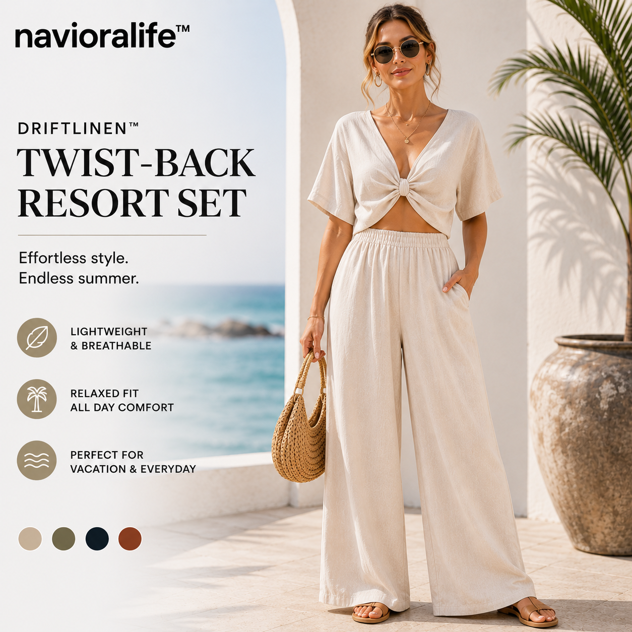 navioralife™ Women's DriftLinen Twist-Back Resort Set